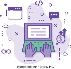 Blogging Writer Concept, Typing Speed Test Vector Icon Design, Cloud computing and Internet hosting services Symbol, Tech Support forum Sign