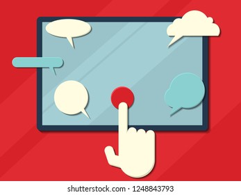 Blogging and writing. Monitor with chat icons