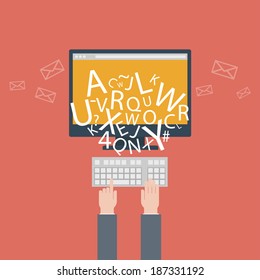 blogging and writing for website, email. Vector illustration, flat design style with trendy icons