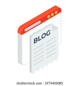 Blogpost with a website, website blog isometric icon