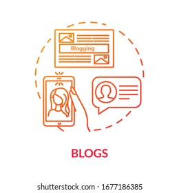 Icono de concepto de blogs. Transmisión de Internet, red de medios sociales, vlogueo de la idea de la delgada ilustración. Uso de influyentes para la comercialización viral. Dibujo de color RGB con contorno aislado del vector