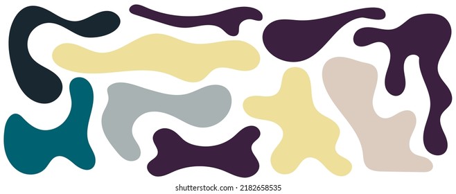 Bloho color irregular blob, set of abstract organic shapes. Abstract irregular random blobs. Simple liquid amorphous splodge. Trendy minimal designs for presentations, banners, posters and flyers.