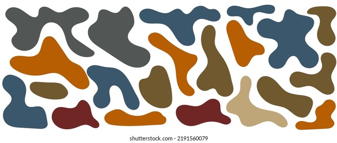 Bloho color irregular blob, set of abstract organic shapes. Abstract irregular random blobs. Simple liquid amorphous splodge. Trendy minimal designs for presentations, banners, posters and flyers.