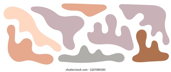 Color de la sangre blob irregular, conjunto de formas orgánicas abstractas. Resumen de manchas aleatorias irregulares. Huevos amorfo líquido simple. Diseño minimalista de moda para presentaciones, pancartas, afiches y volantes.