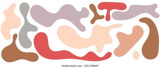 Bloho color irregular blob, set of abstract organic shapes. Abstract irregular random blobs. Simple liquid amorphous splodge. Trendy minimal designs for presentations, banners, posters and flyers.