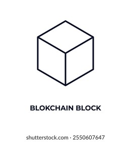 Icono de contorno de bloque de blockchain. Vector lineal del concepto de criptomoneda. Icono de bloque de cadena de bloques de línea delgada aislado sobre fondo blanco