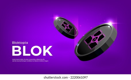 Bloktopia (BLOK) coin crypto currency themed banner. BLOK icon on modern purple color background. svg