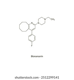 Blonanserina estrutura molecular esquelética plana Medicamento antipsicótico usado no tratamento da esquizofrenia. Diagrama científico de ilustração vetorial.