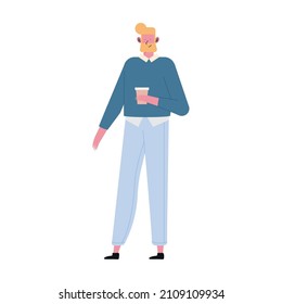 blond bearded man drinking coffee