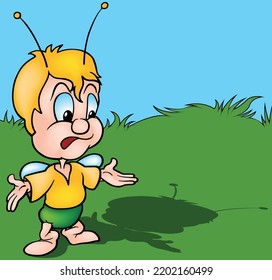 Blond Beetle Discussing with Open Arms - Cartoon Illustration with Background, Vector