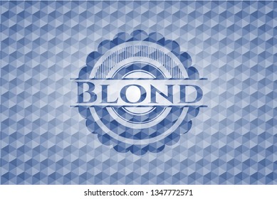 Blond blue badge with geometric pattern.