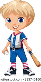 Dibujo del personaje de la caricatura del jugador de béisbol de niños rubios