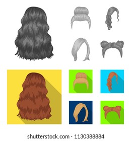 Blond with a bunch, red wavy and other types of hair. Back hair set collection icons in monochrome,flat style vector symbol stock illustration web.