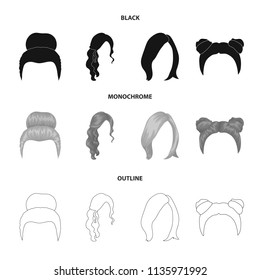Blond with a bunch, red wavy and other types of hair. Back hair set collection icons in black,monochrome,outline style vector symbol stock illustration web.