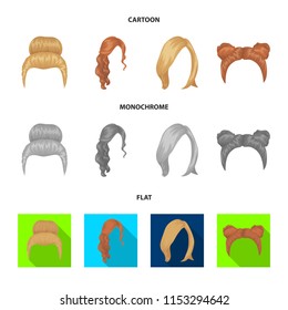 Blond with a bunch, red wavy and other types of hair. Back hair set collection icons in cartoon,flat,monochrome style vector symbol stock illustration web.