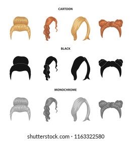 Blond with a bunch, red wavy and other types of hair. Back hair set collection icons in cartoon,black,monochrome style vector symbol stock illustration web.