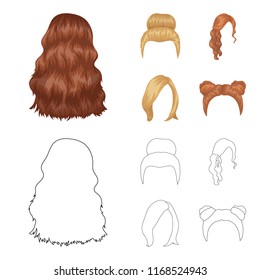 Blond with a bunch, red wavy and other types of hair. Back hair set collection icons in cartoon,outline style vector symbol stock illustration web.