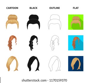 Blond with a bunch, red wavy and other types of hair. Back hair set collection icons in cartoon,black,outline,flat style vector symbol stock illustration web.