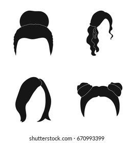 Blond with a bunch, red wavy and other types of hair. Back hair set collection icons in black style vector symbol stock illustration web.