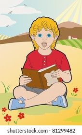 Blond child with a book