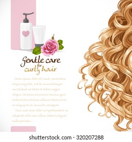 Blond curled hair care background for your text