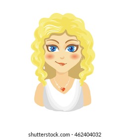 Blond curly cute girl avatar. Vector stock art