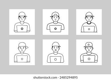 Blond dude with black eyes and cap with a logo line art silhouette