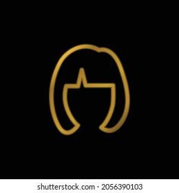 Blond Female Short Hair Shape gold plated metalic icon or logo vector
