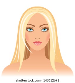 Blond girl with blue eyes. Vector illustration.