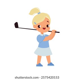 Blond Girl Character Play Golf Do Sport Vector Illustration