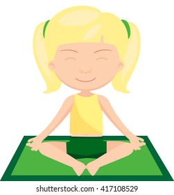 Blond girl doing yoga exercise. Vector cartoon illustration
