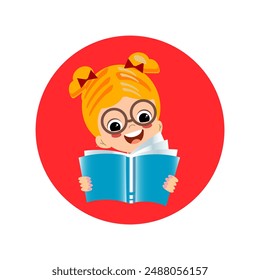 blond girl in glasses read book in circkle