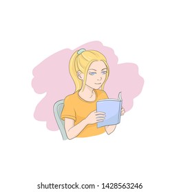 Blond girl reading a book vector illustration sketchy