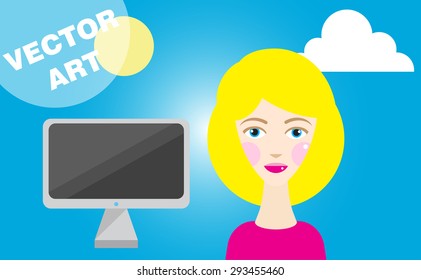 A Blond Girl and a Screen Icon Vector Art