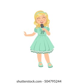 Blond Girl Singing In Karaoke