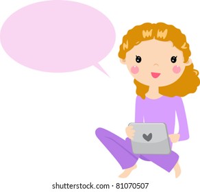 Blond girl with tablet computer