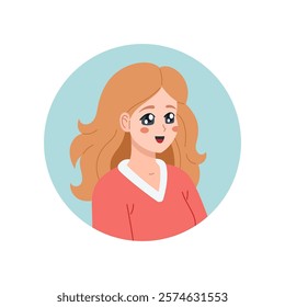 Blond Girl wearing sweater avatar. Young woman portrait icon. Vector illustration. Manga style