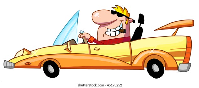 Blond Guy Driving A Convertible