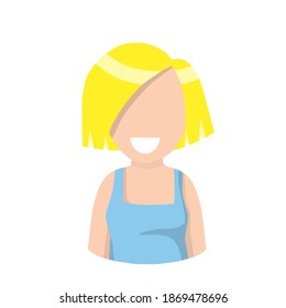 Blond haired girl. Cute young character. Young woman. Avatar of social network for teenager. Flat cartoon illustration