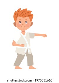 blond little boy practicing karate character