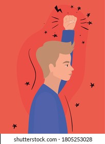 blond man cartoon with fist up in side view design, protest and demonstration theme Vector illustration