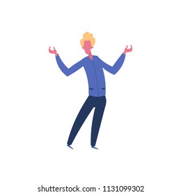 blond man character open arms gesture standing pose isolated male cartoon full length flat vector illustration
