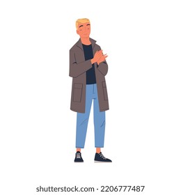 Blond Man Character Standing Ovation Clapping His Hands as Applause and Acclaim Gesture Vector Illustration