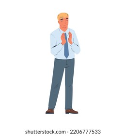 Blond Man Character Standing Ovation Clapping His Hands as Applause and Acclaim Gesture Vector Illustration