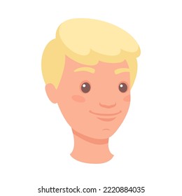 Blond Man Head Showing Happy Face Expression and Emotion Smiling Half-turned Vector Illustration