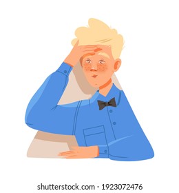 Blond Man Looking Out of Window Vector Illustration