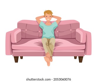 blond man relax in sofa character