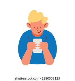 blond man using smartphone character