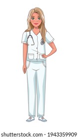 blond nurse with stethoscope character