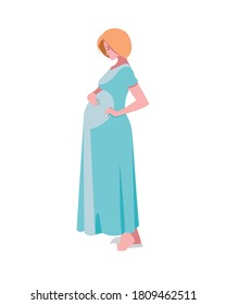 blond pregnant woman cartoon design, Belly pregnancy maternity and mother theme Vector illustration